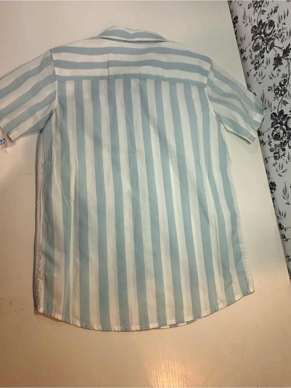 Carter's Men's Short-Sleeve Button-Up in Light Blue and White Vertical Stripes